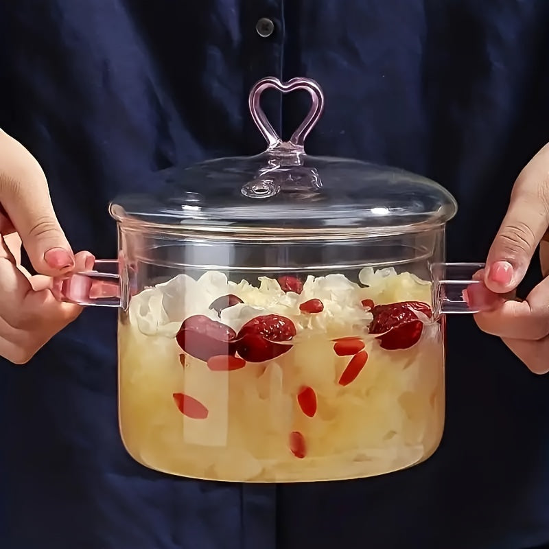 Pink Borosilicate Glass Stockpot 1500ml with Dual Handles and Safety Lid