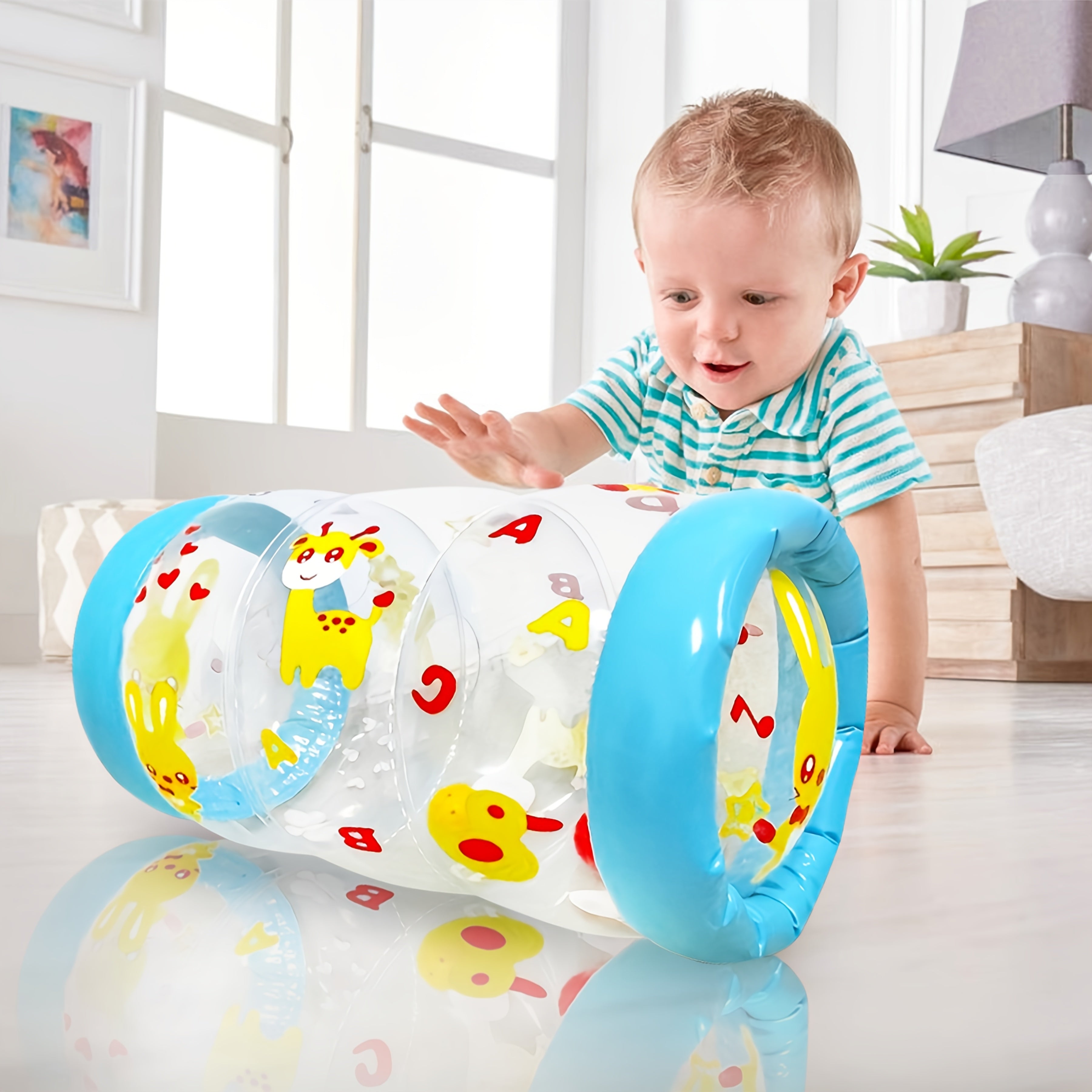 Baby Crawling Toy with Rattle and Ball Animal Design for Motor Skill Development