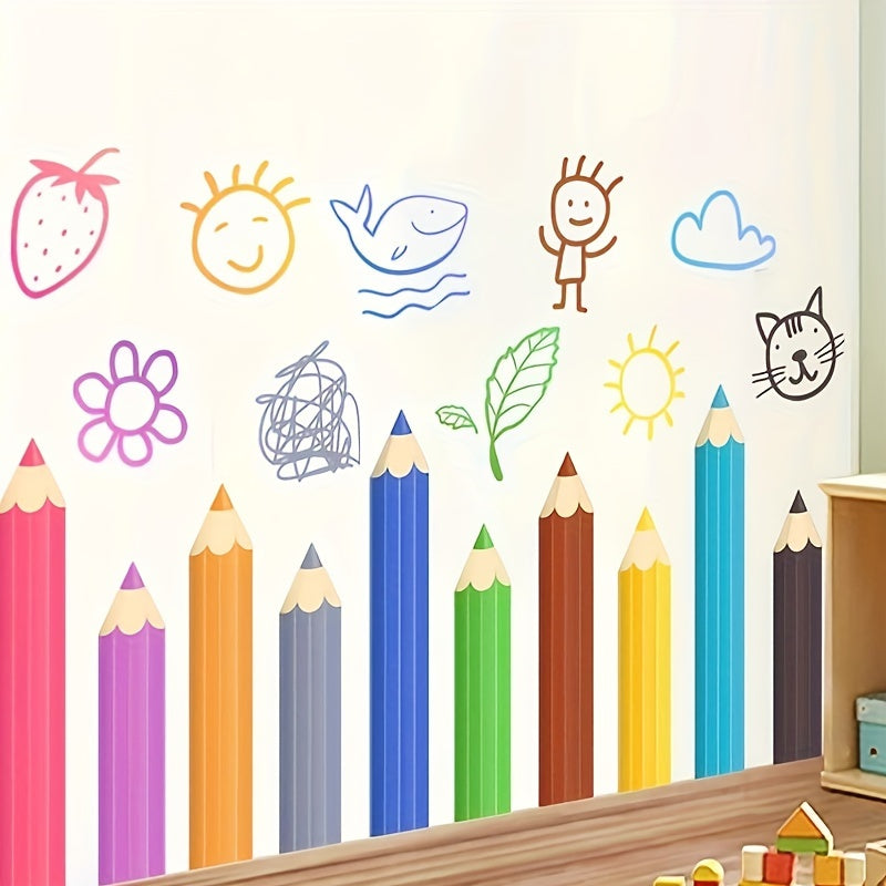 Kids' Cartoon Wall Stickers with School Supplies for Kids' Rooms