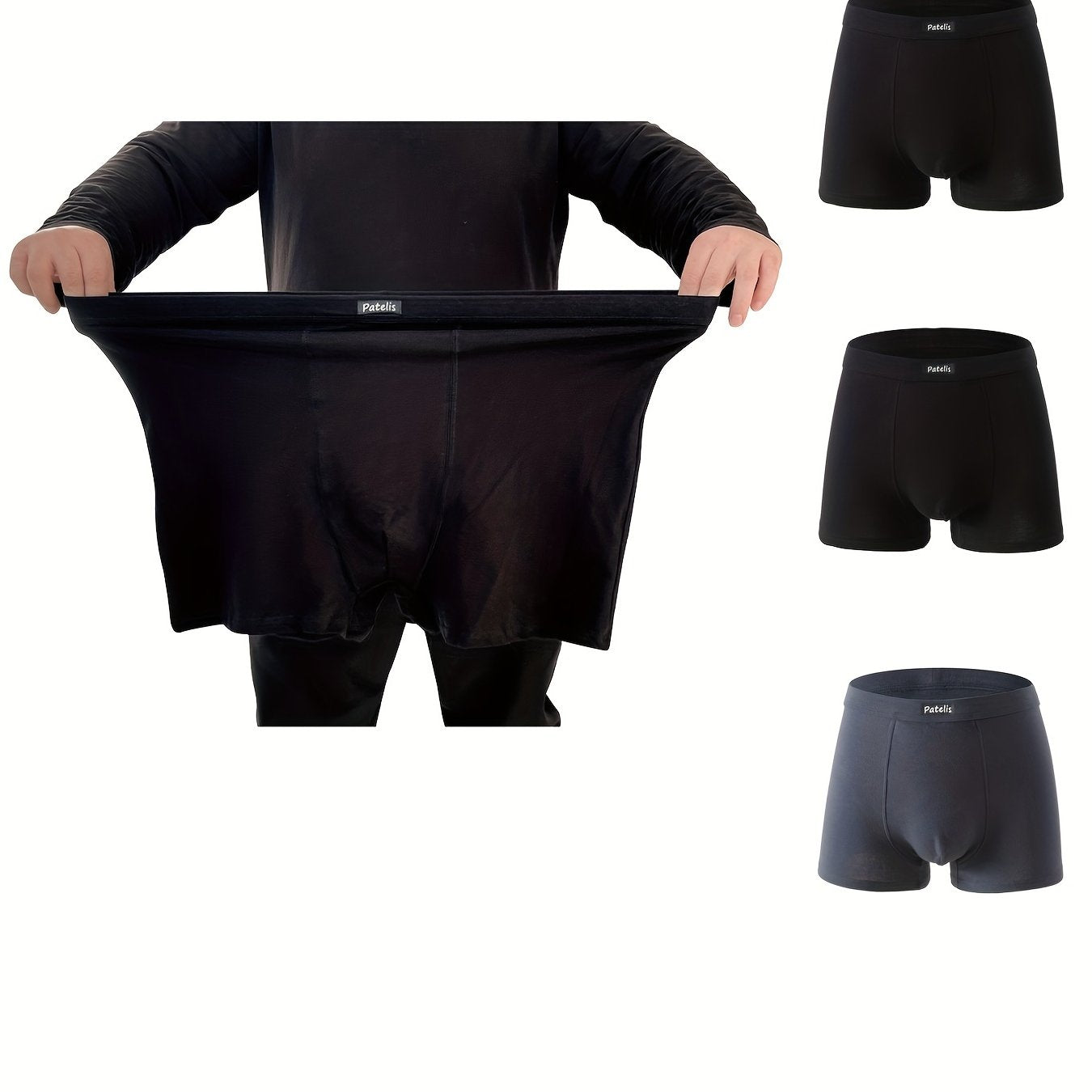 Men's Plus Size Cotton Boxer Trunks Pack of 3 Breathable Quick Dry Solid Color