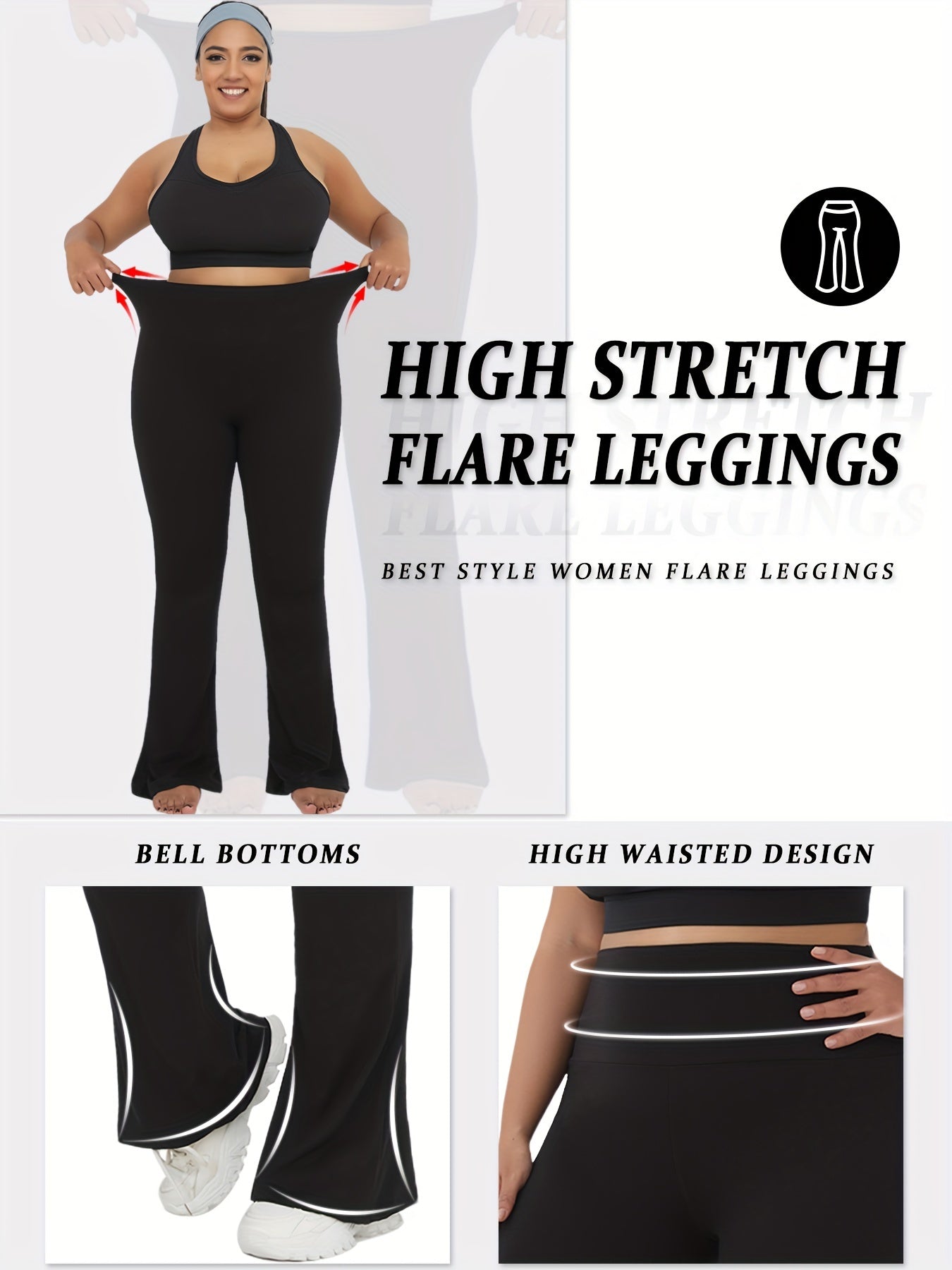 Plus Size Women's Soft High Waisted Flare Pants Leggings Tummy Control