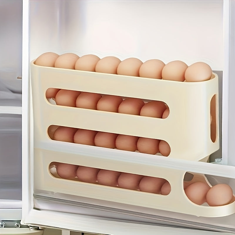 Bandeja de almacenamiento para huevos de nevera, plástico de grado alimentario, beige, organizador de 3 niveles