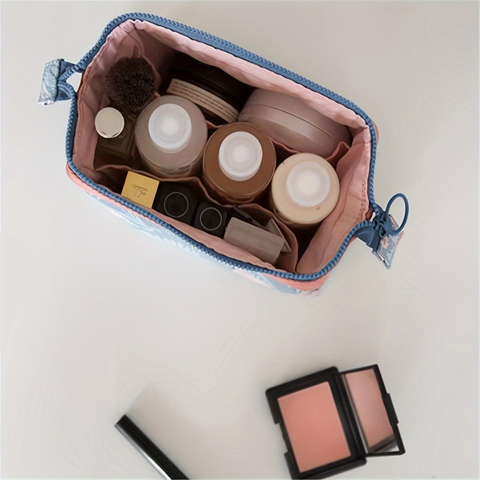 Unisex Polyester Zipper Cosmetic Bag for Travel Makeup and Organizer Blue