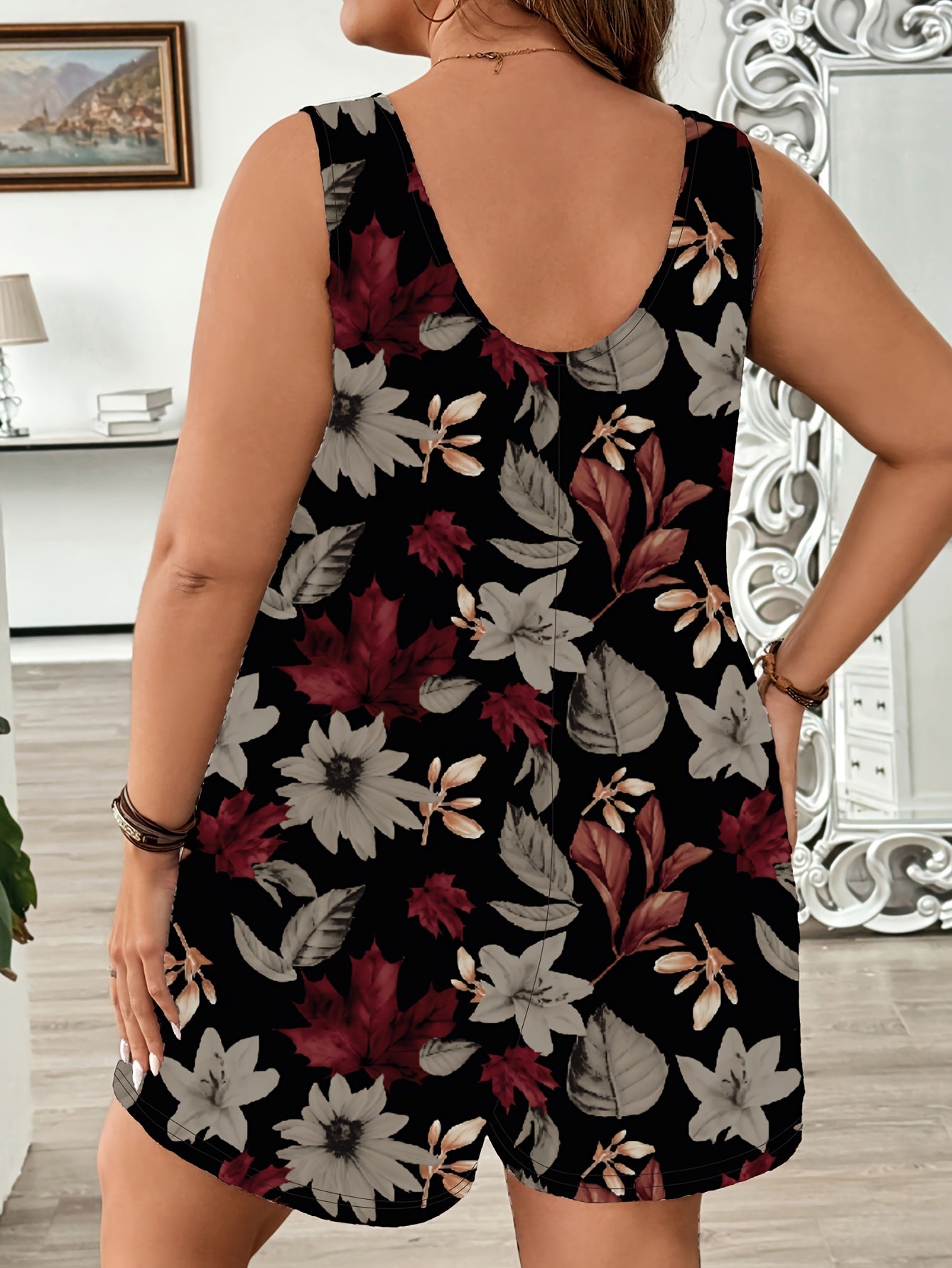 Women's Plus Size Cotton Striped Jumpsuit Summer Sleeveless Romper