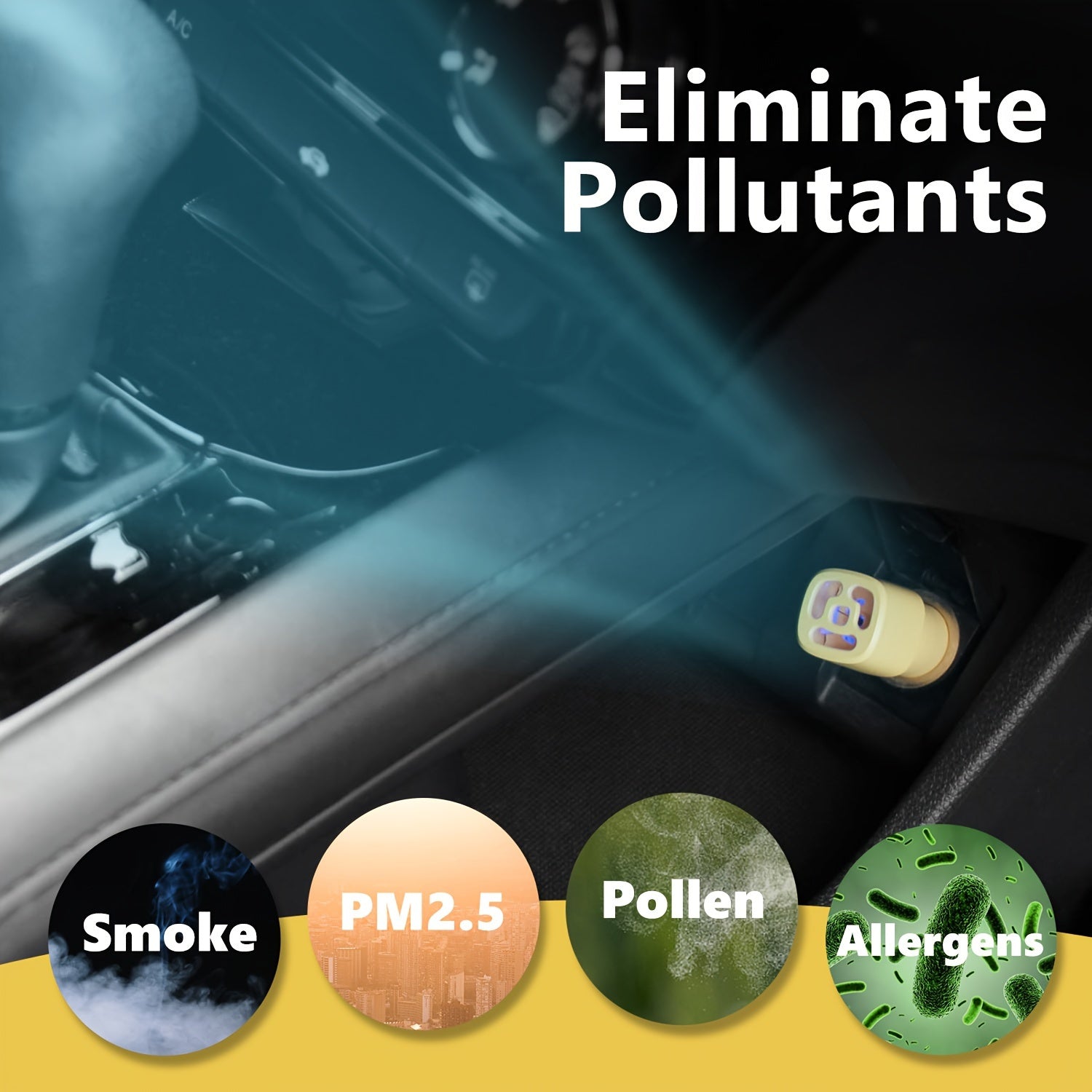 Car Ionizer Air Purifier 12V with Negative Ions for Vehicle Dust Smoke