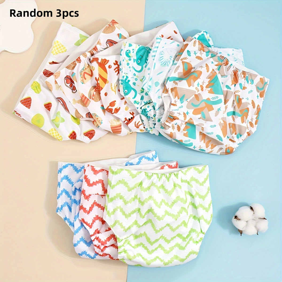 Paquete de 3 pañales de tela reutilizables de algodón para bebés y niños pequeños, pantalones de entrenamiento impermeables