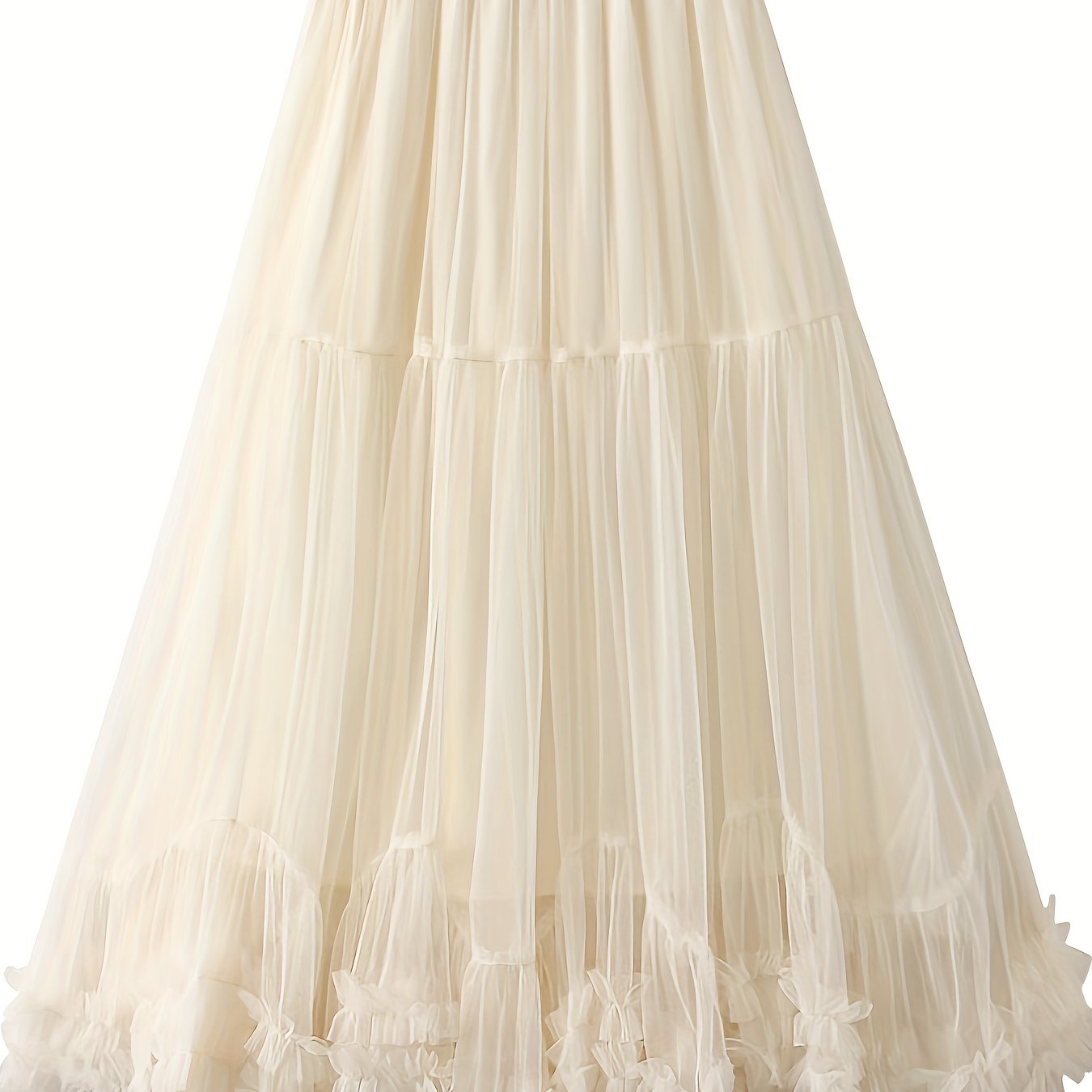 High-Waist Slimming Mesh Skirt with Ruffles Long A-Line Elegant Polyester