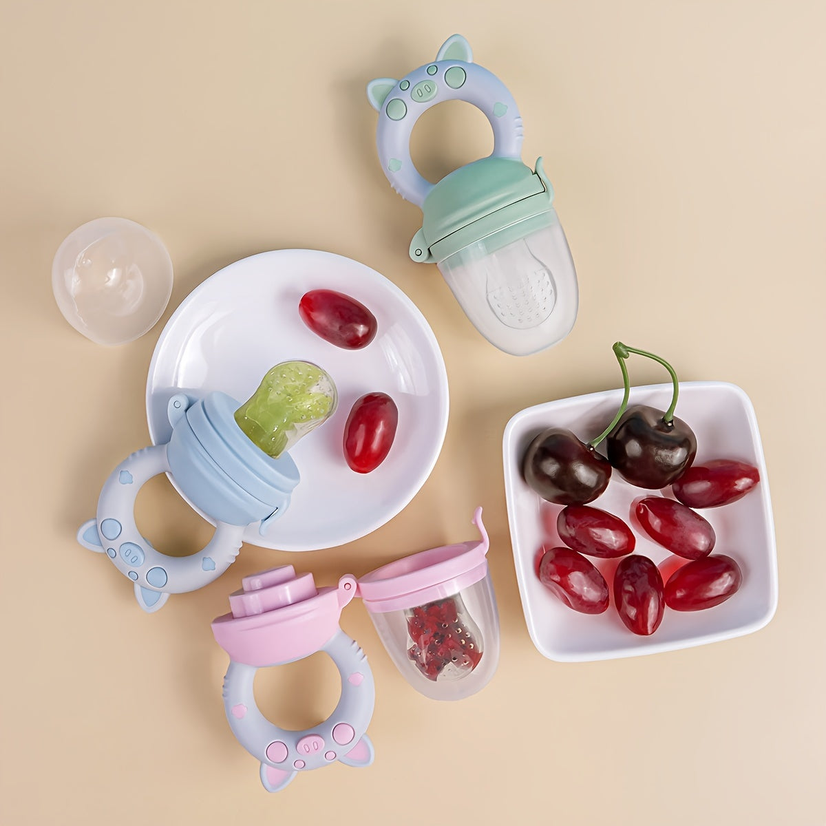4-Piece Silicone Feeding Set for Kids BPA-Free Fruit and Veggie Feeders with Handles