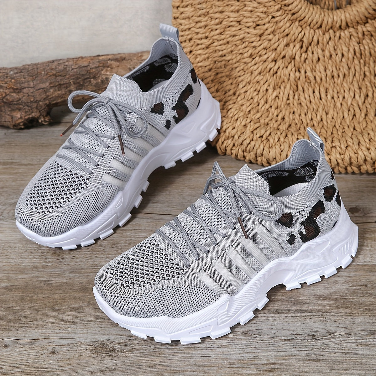 Zapatillas atléticas transpirables con estampado de leopardo para mujer, ideales para correr y hacer ejercicio