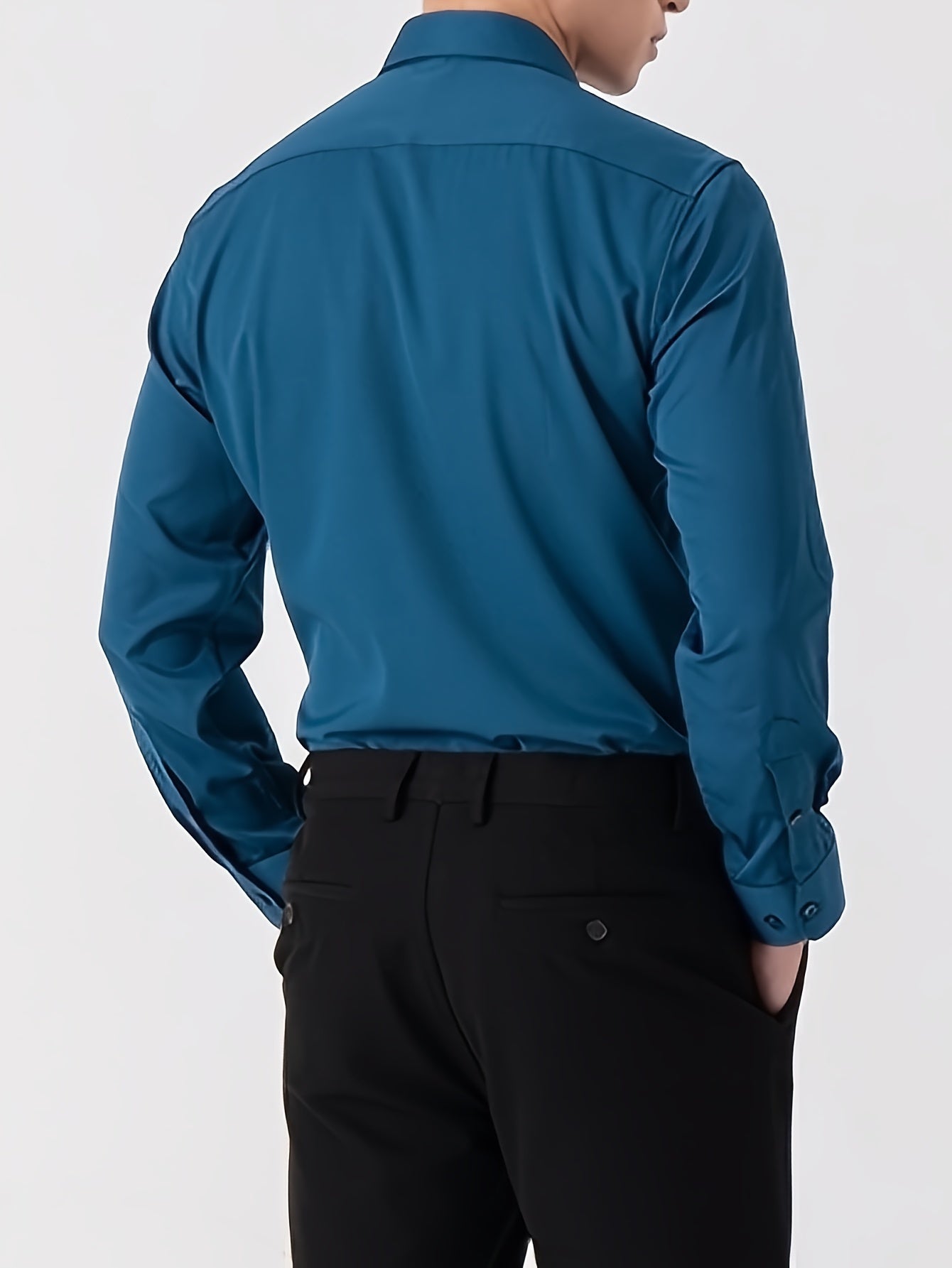 Men's Work Style Polyester Dress Shirts Set of Two Solid Color Regular Fit Long Sleeve Lapel Collar