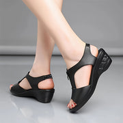 Women's Wedge Sandals with Front Zipper Peep Toe for Casual Outdoor Wear