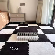 12pcs Square Flower Pattern Plush Area Rugs Set Washable Non-Slip Low Pile Polyester EVA Bedroom Living Room Decor