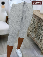 Pantalones capri de talla grande para mujer con cintura elástica y cordón, pantalones de descanso de color sólido