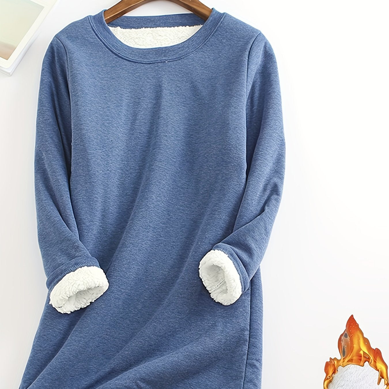 Women's Plus Size Fleece-Lined Thermal Long Sleeve Tunic Top Cozy Winter Casual Pullover