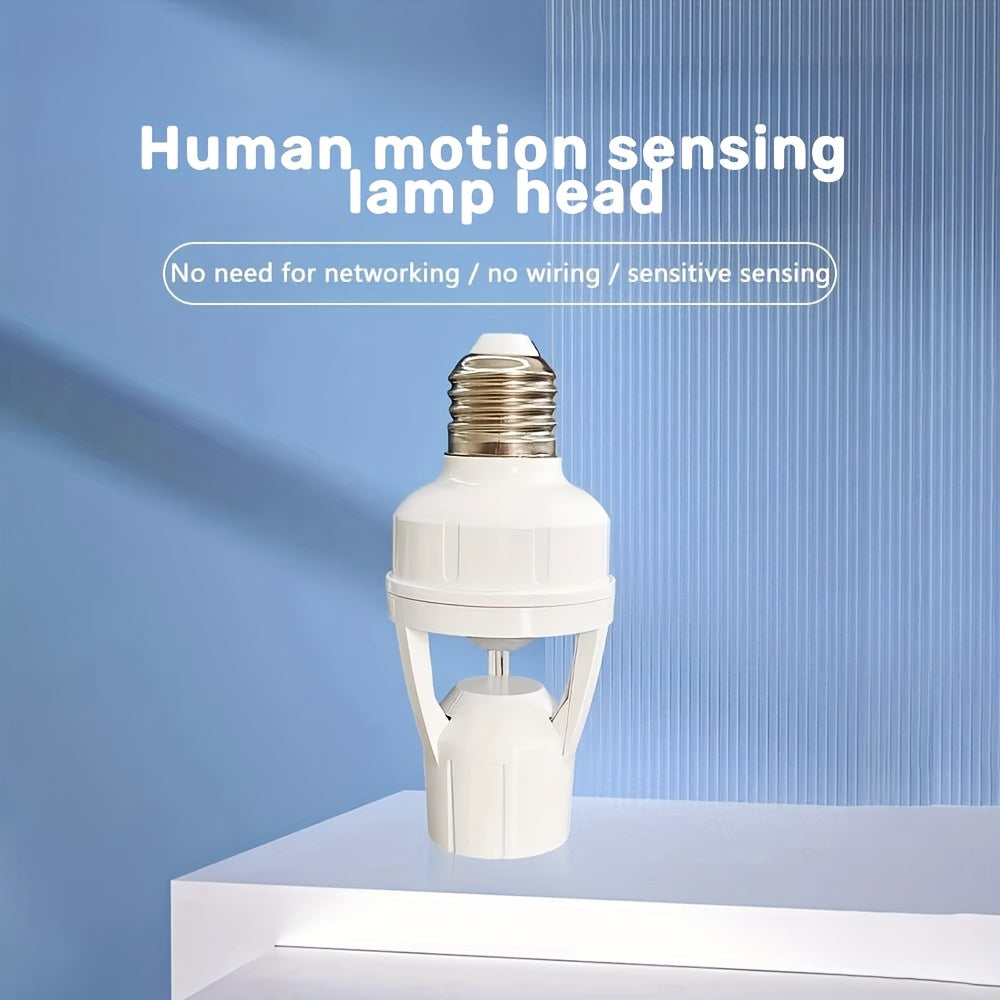 Motion Sensor PIR Lamp Holder E27 Screw Socket 360° Detection Adjustable Delay White Plastic