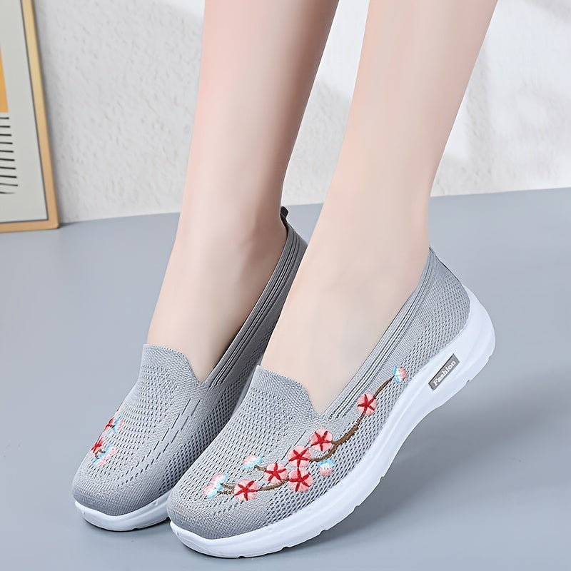 Women's Casual Knitted Shoes Spring Slip-On Round Toe Fabric Sneakers for Outdoor and Daily Wear