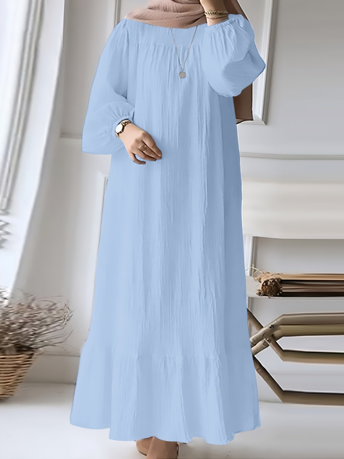 Green Vintage-Inspired Ruffle Hem Dress with Stretch Polyester for Spring and Fall