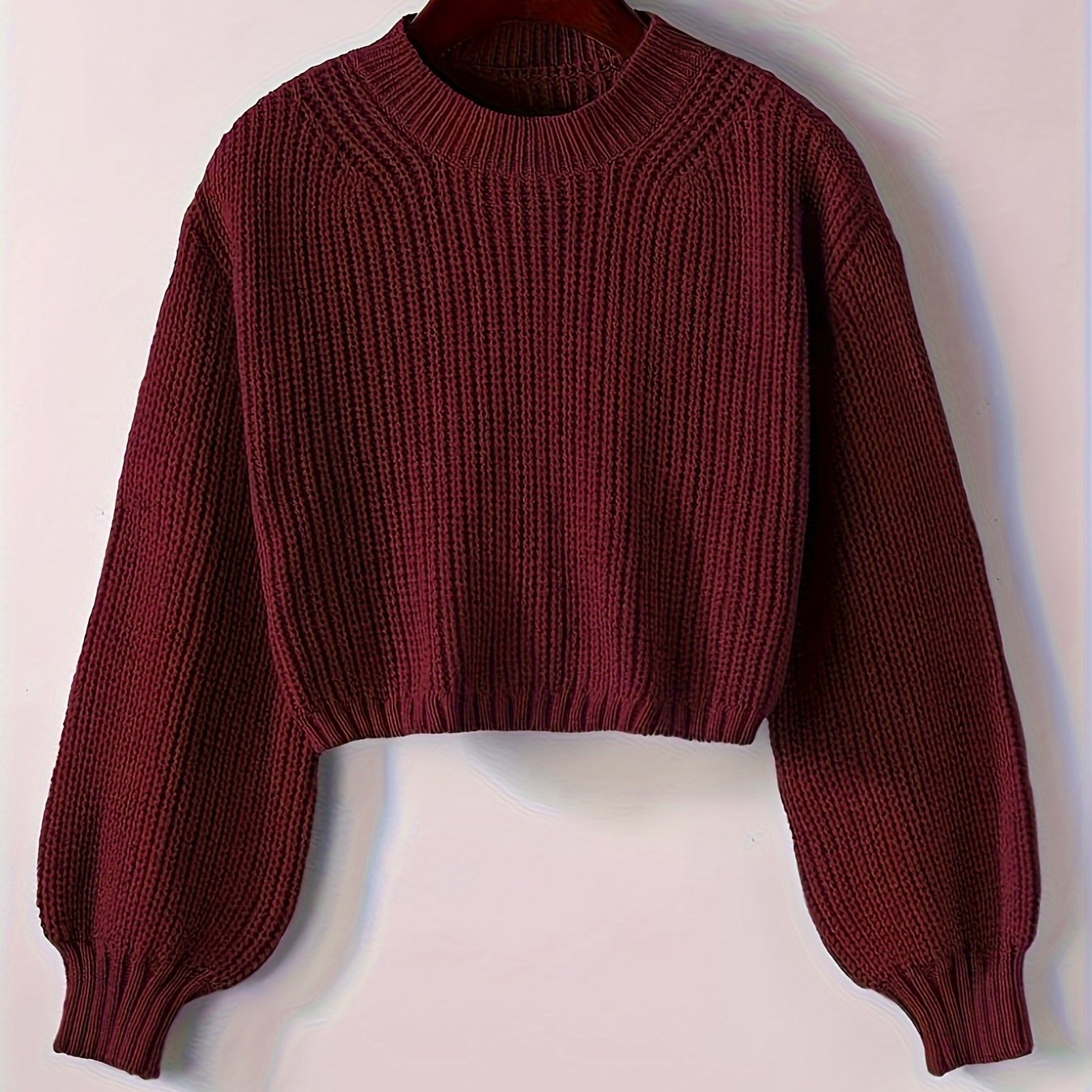 Suéter de punto de color sólido para mujer con cuello redondo, manga larga, casual, para otoño e invierno