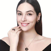 Gold Plated Jewelry Set with Earrings Necklace and Ring Flower Design for Women