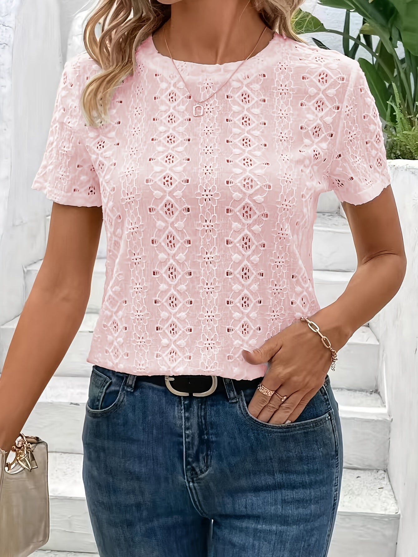 Women's Knitted Crew Neck T-Shirt Solid Color Spring Summer Fall Lightweight