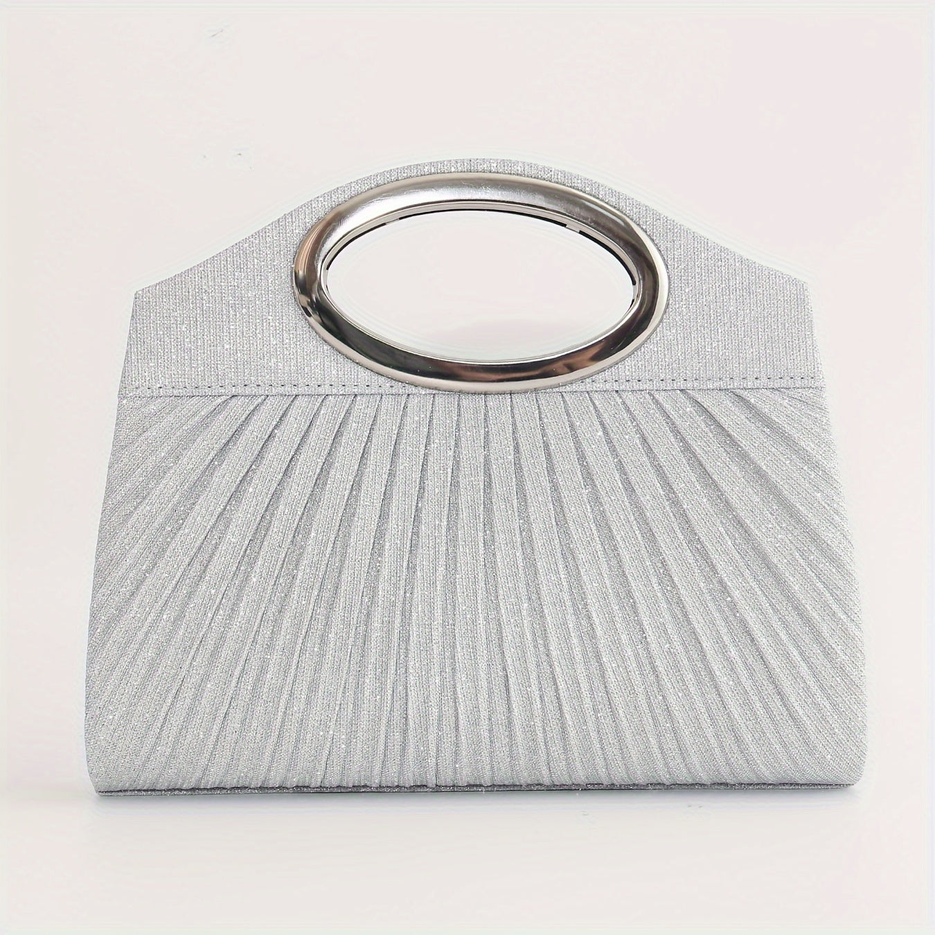 Glitter Clutch Bag with Metal Ring Handle and Removable Crossbody Strap for Weddings and Parties