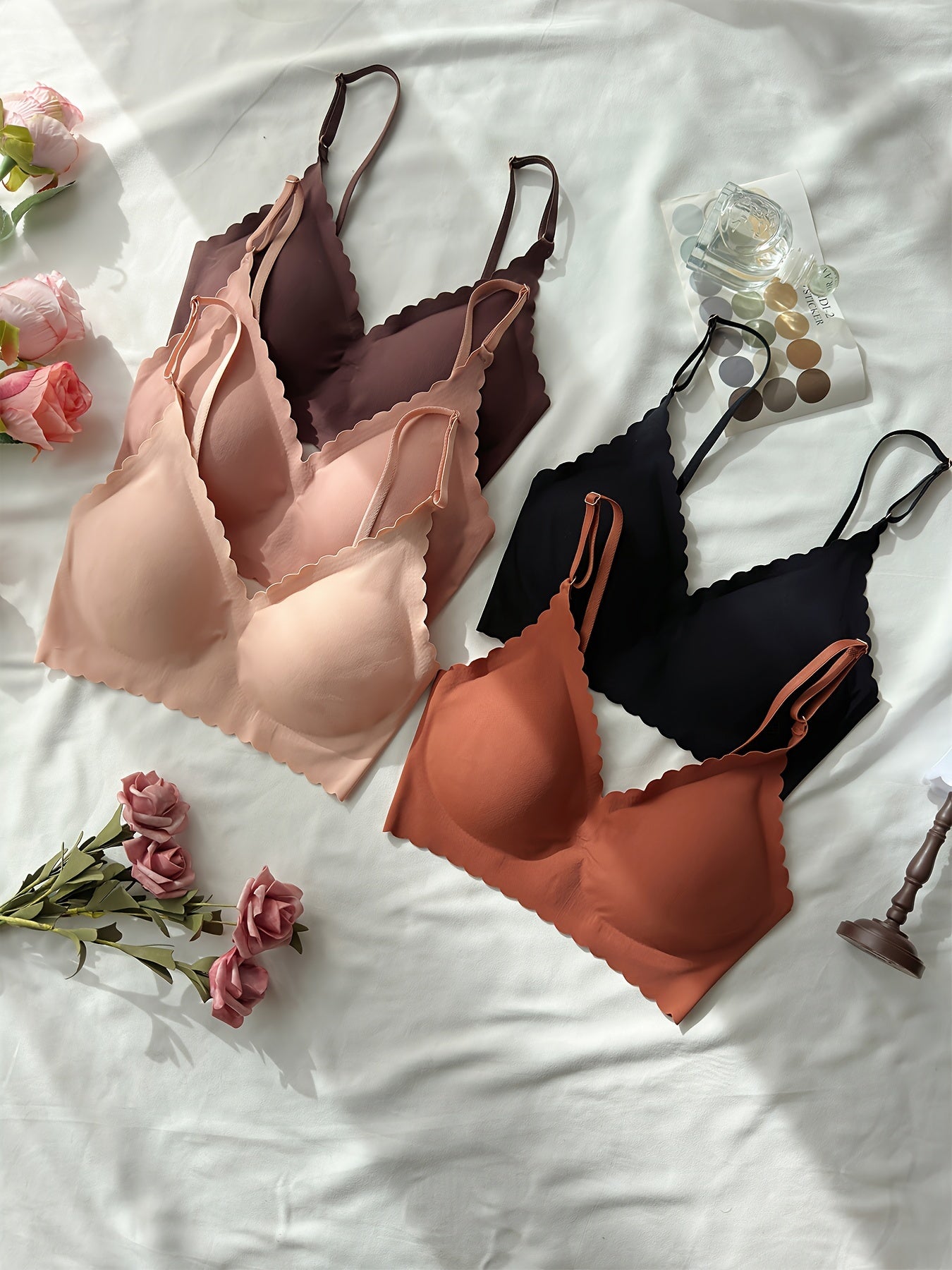 5-Pack Seamless Nude Bralette Set for Women Breathable Knit Fabric Removable Pads Medium Support