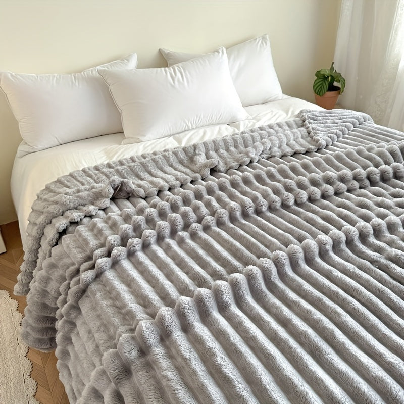 Manta de franela a rayas ligera rosa para sofá, cama, viajes, comodidad en todas las estaciones