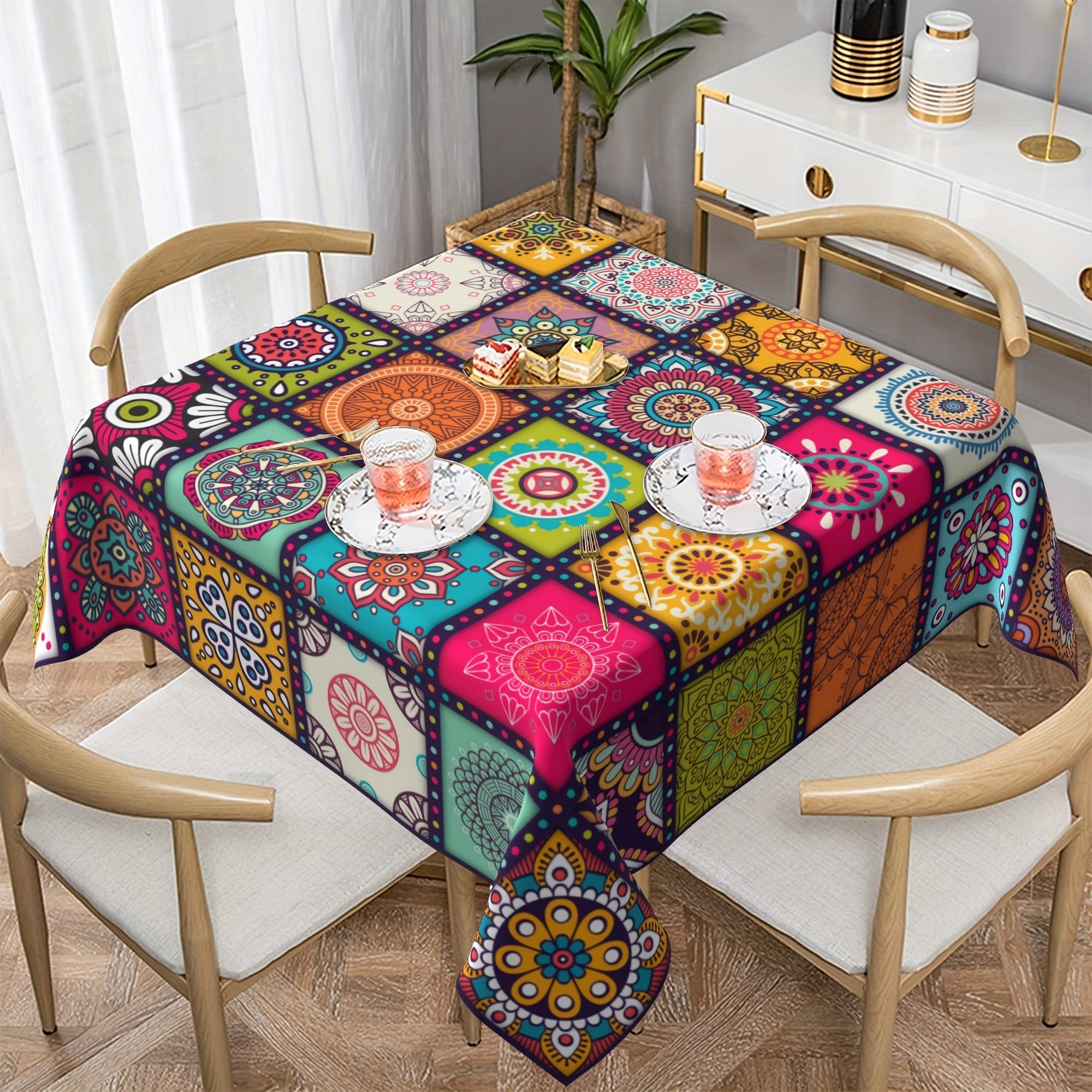 Bohemian Polyester Mandala Tablecloth for Festivals and Home Decor