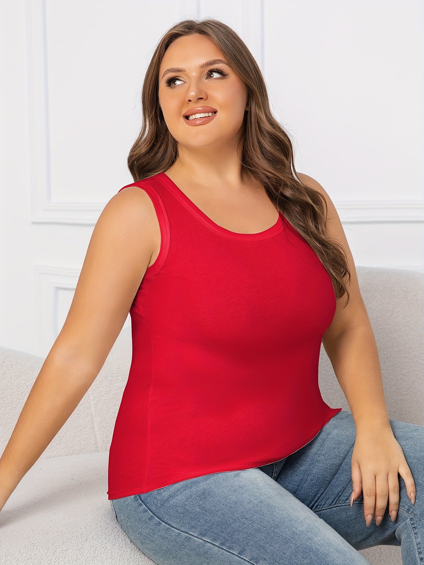 Plus Size Sleeveless Tank Tops 3 Pack Stretchy Casual Wear for Spring Summer