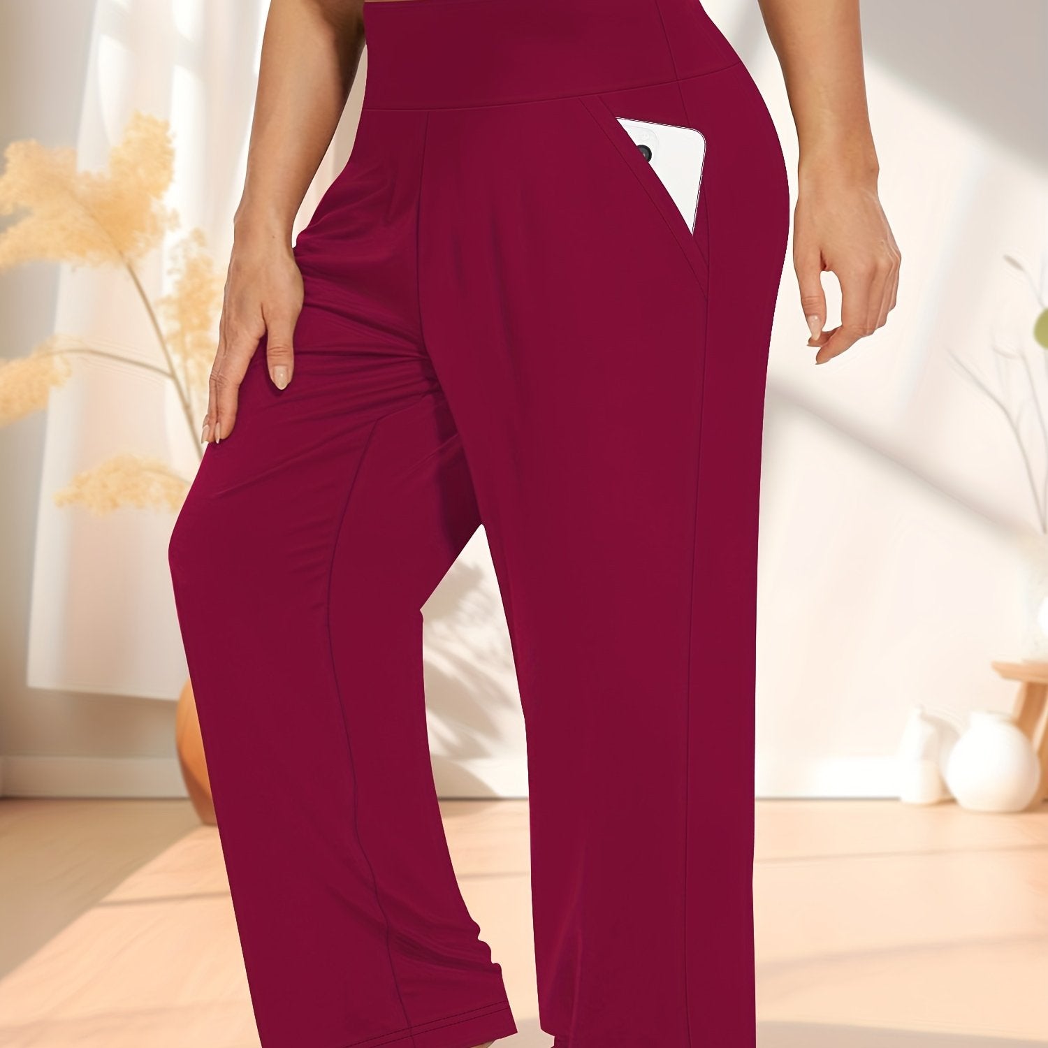 Women's Plus Size High-Waisted Wide Leg Breathable Yoga Pants With Pockets