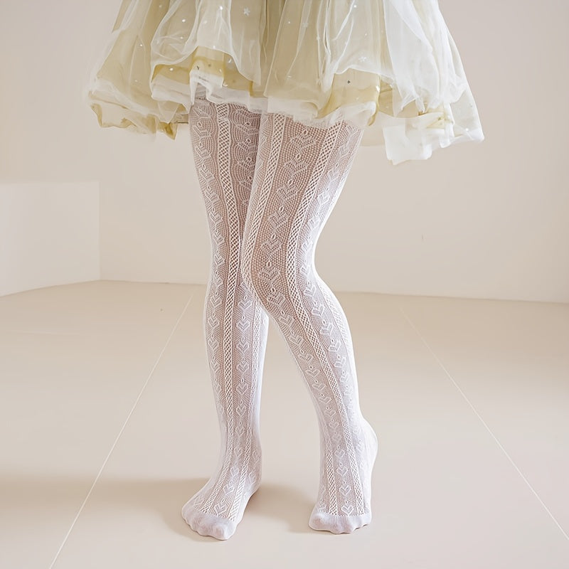 Girls Knitted Tights with Heart Pattern 80% Nylon 20% Spandex All-Season Indoor Outdoor Wear