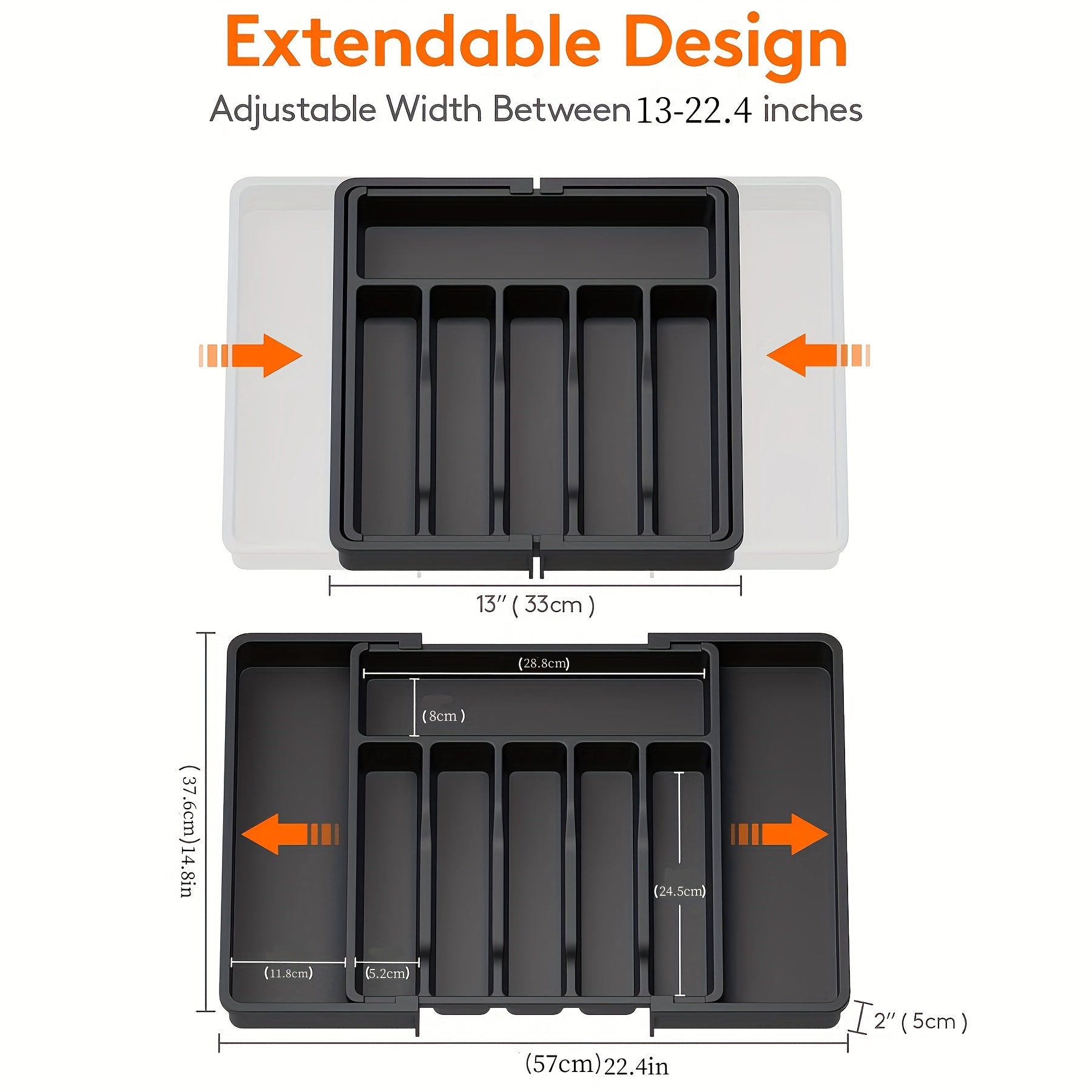 Flatware Organizer with Retractable Cutlery Storage Box, Large Capacity Drawer and Counter Utensil Holder