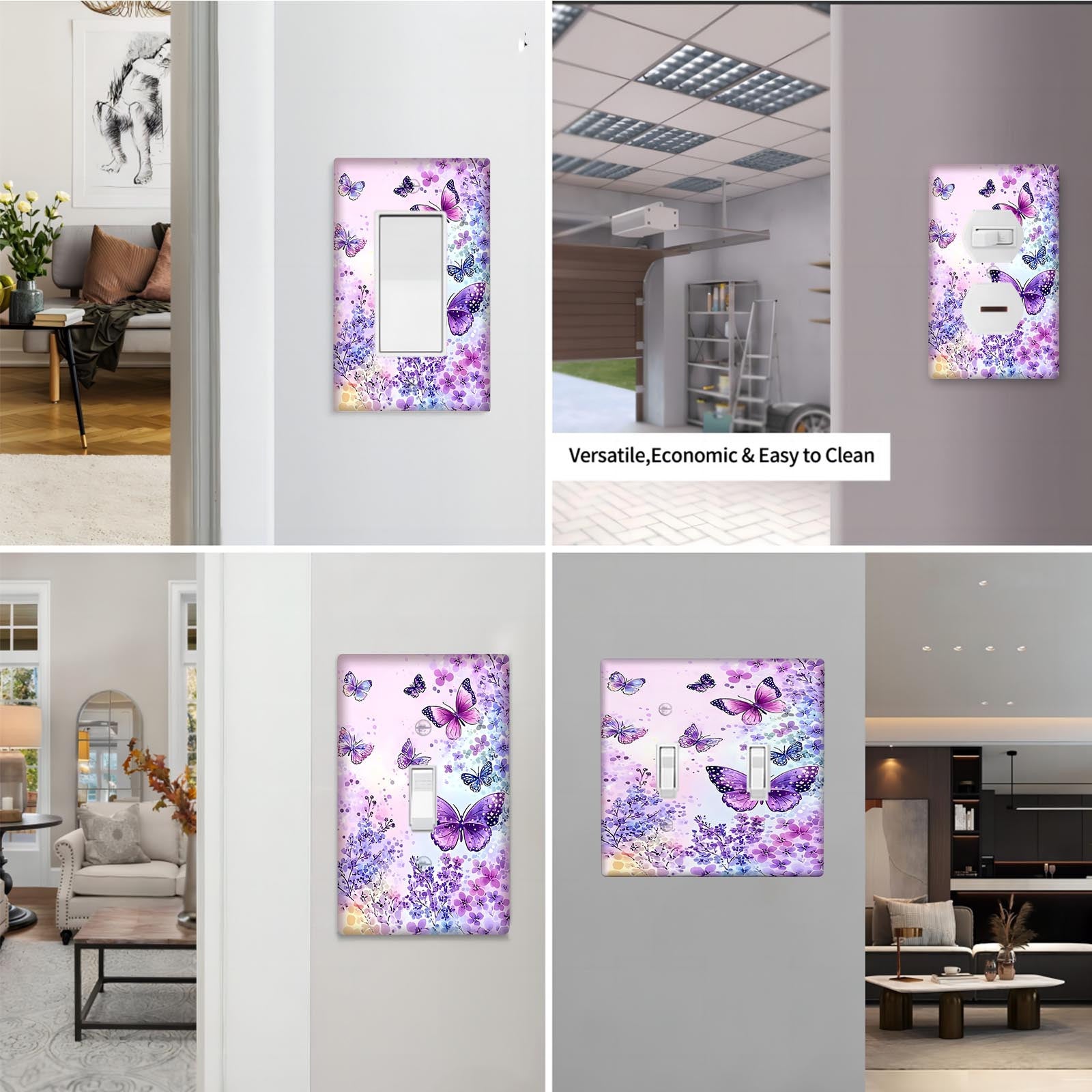 Purple Butterfly Light Switch Cover Plate for Bedroom Bathroom Kitchen 1 or 2 Gang