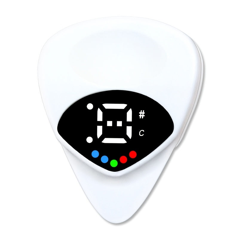 Guitar Tuner and Pick Combo Digital Display for Folk Guitar and Ukulele White Plastic