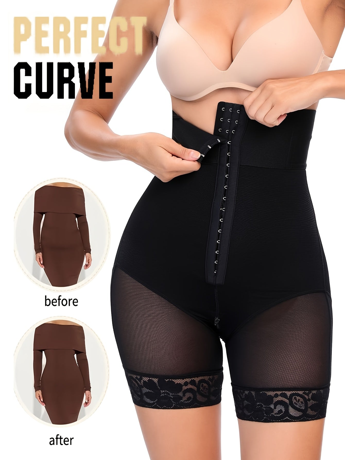 High Waisted Lace Shapewear Shorts for Women Breathable Slimming Underwear Solid Color