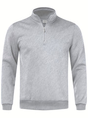 Men's Slim Fit Black Fleece Pullover with Quarter Zip Mock Neck Casual Long Sleeve Polyester