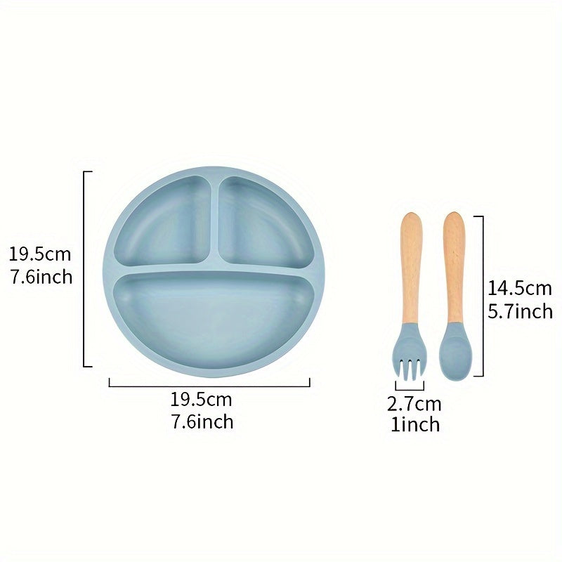 3-Piece Silicone Baby Feeding Set with Suction Plate Spoon and Fork for Infants and Toddlers