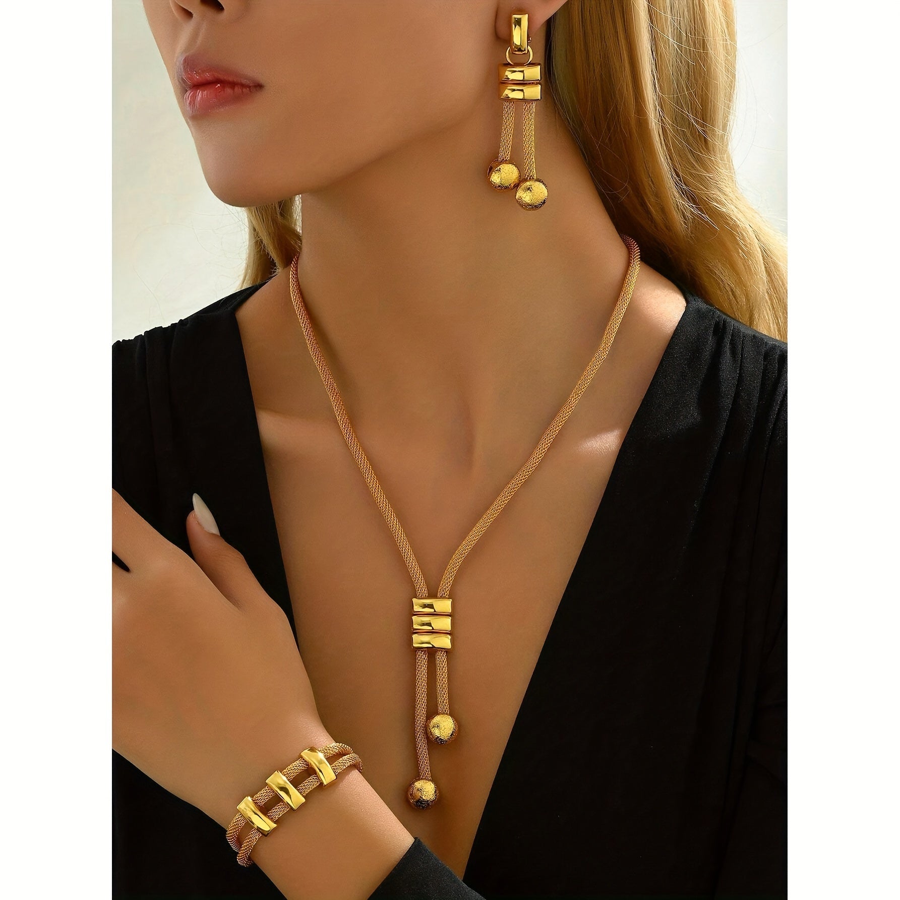 Gold-Plated Copper Jewelry Set Necklace Earrings Bracelet Minimalist Daily Wear Occasions