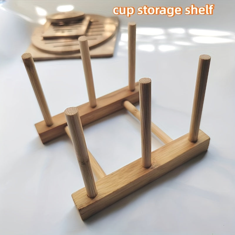 Bamboo Tea Set Holder Wooden Storage Rack Dustproof Cup Shelf for Kitchen