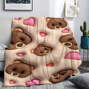 Soft Bear-Patterned Fleece Blanket for Kids and Adults, Cozy and Comfortable