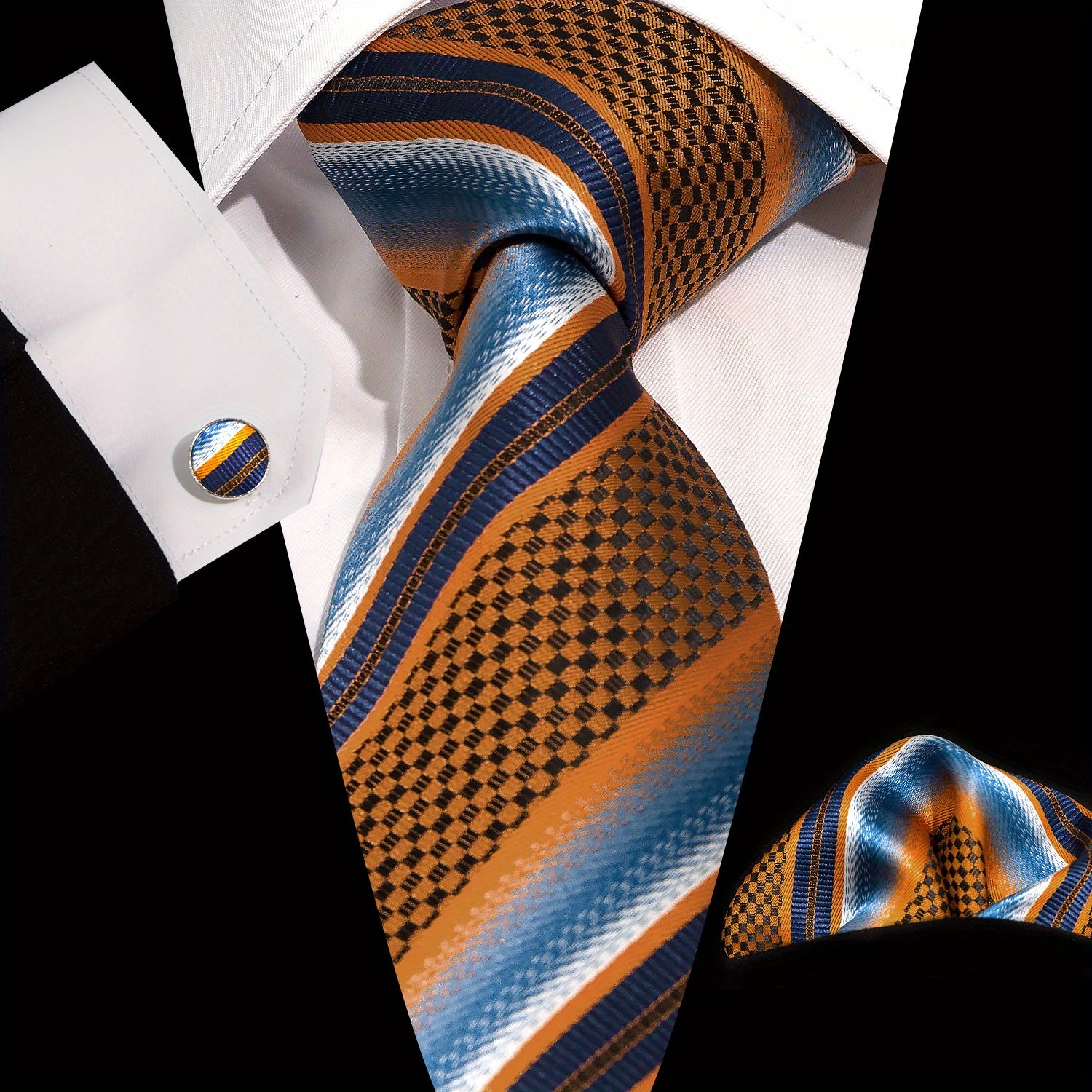 Men's Formal Accessories Set Necktie Pocket Square Cufflinks for Weddings and Business