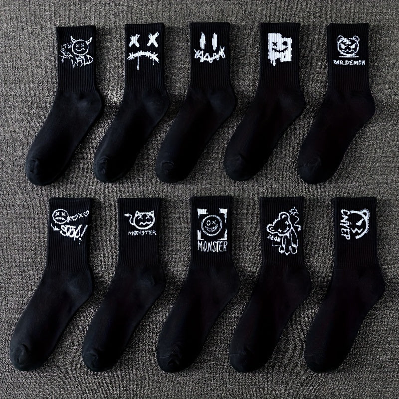 Unisex Skateboard Socks 10 Pairs Breathable Sweat-Absorbent Athletic Casual Outdoor