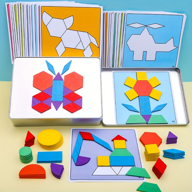 Wooden Magnetic Tangram Puzzle Game for Kids Educational Cognitive Toy for Early Learning