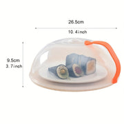 Durable Transparent ABS Microwave Splatter Guard with Orange Handle and Steam Vents