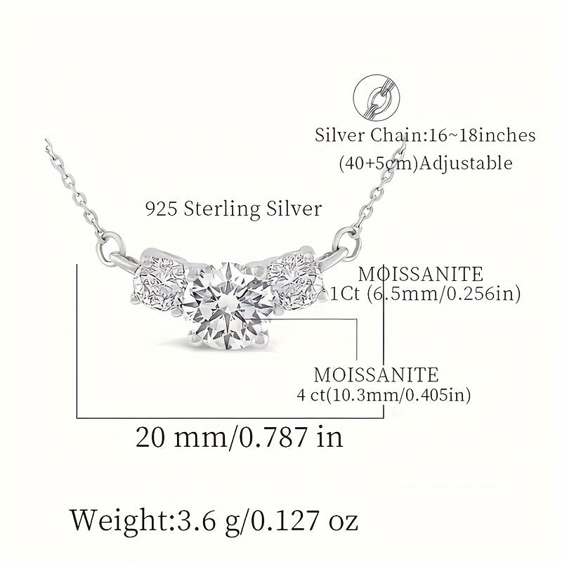 Sterling Silver Necklace with 2-4ct Moissanite Pendant White Gold Clavicle Chain for Women