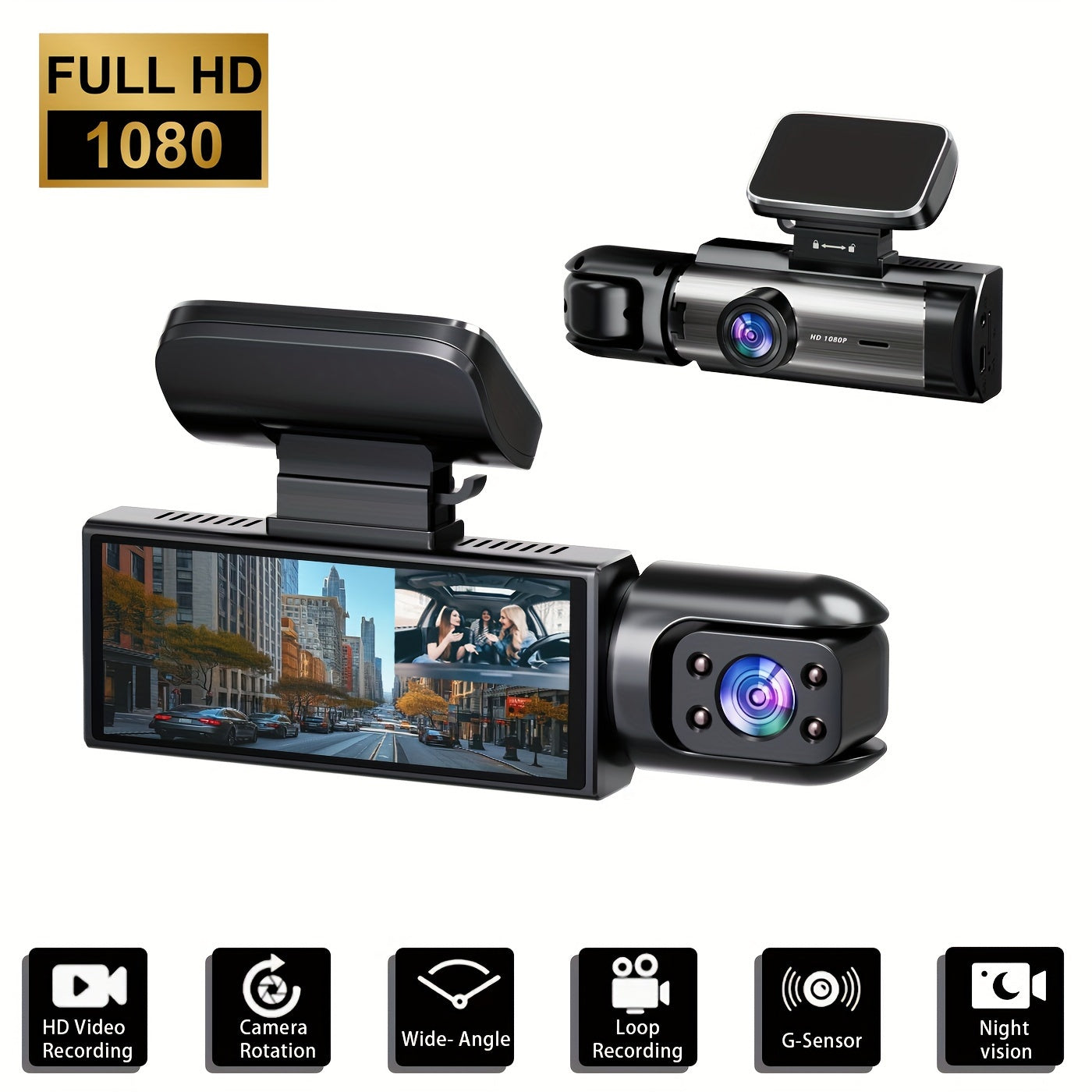 1080P Dual Camera Dash Cam with IR Night Vision Wide Angle Lens 8.03cm LCD Screen Loop Recording Car Camera
