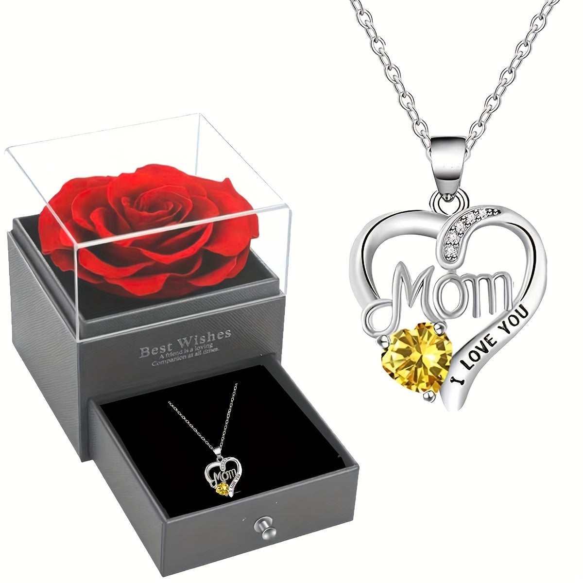 Heart-Shaped Pendant Necklace for Mom with Synthetic Zirconia in Rose Gift Box
