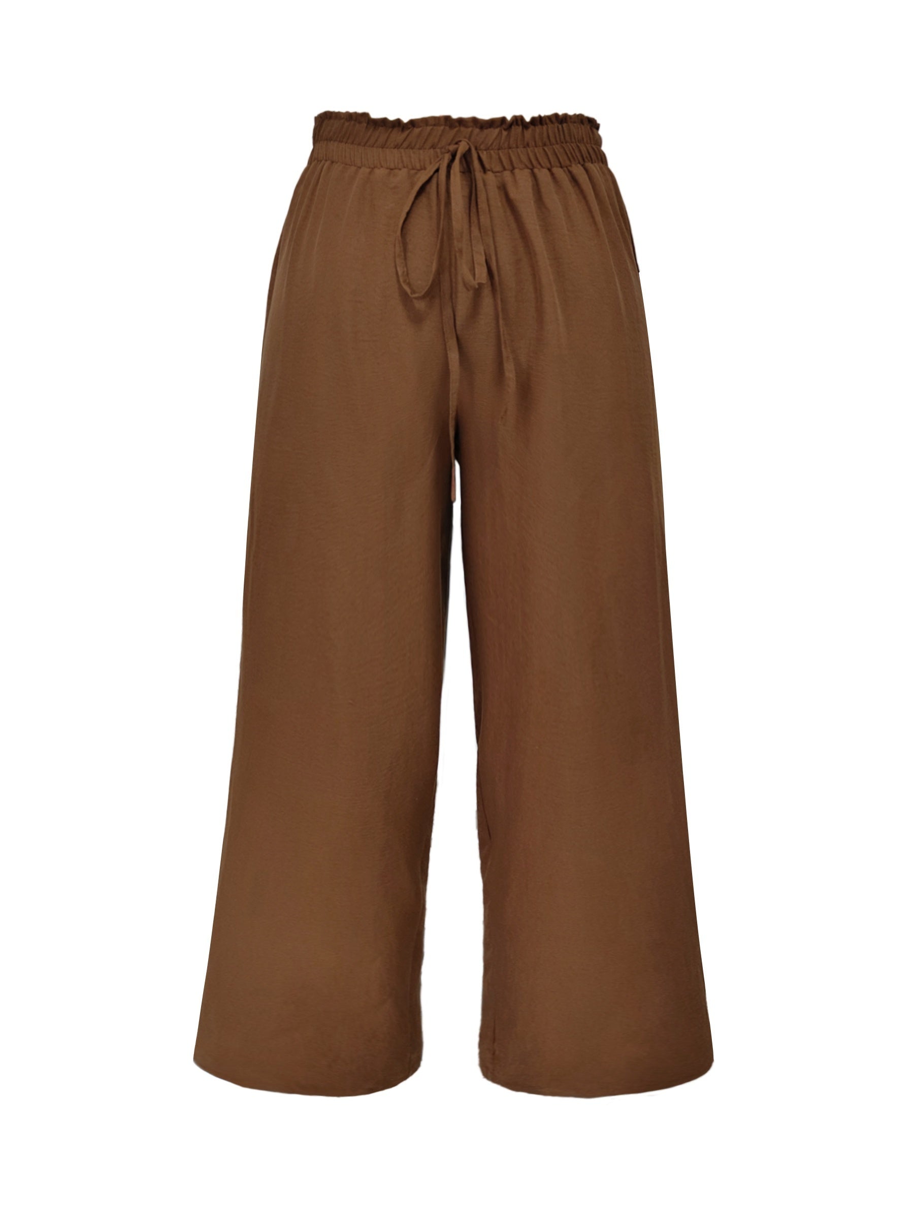 Women's Wide Leg Pants with Drawstring Solid Color Polyester Blend Fall Trousers