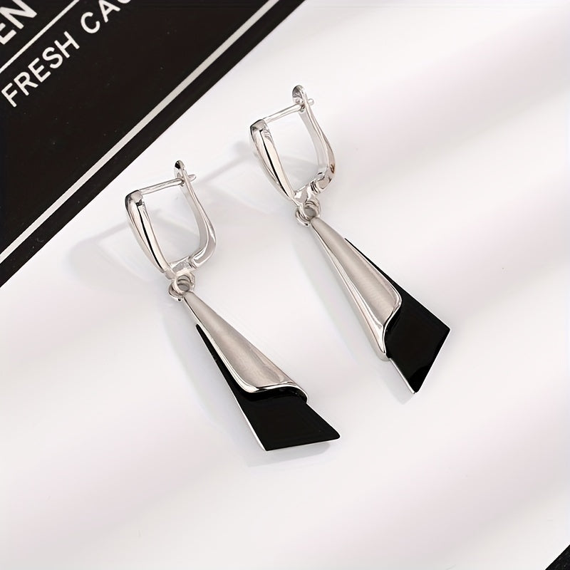 Sterling Silver Bicolor Triangle Tassel Earrings for Women May Birthstone Trendy Jewelry