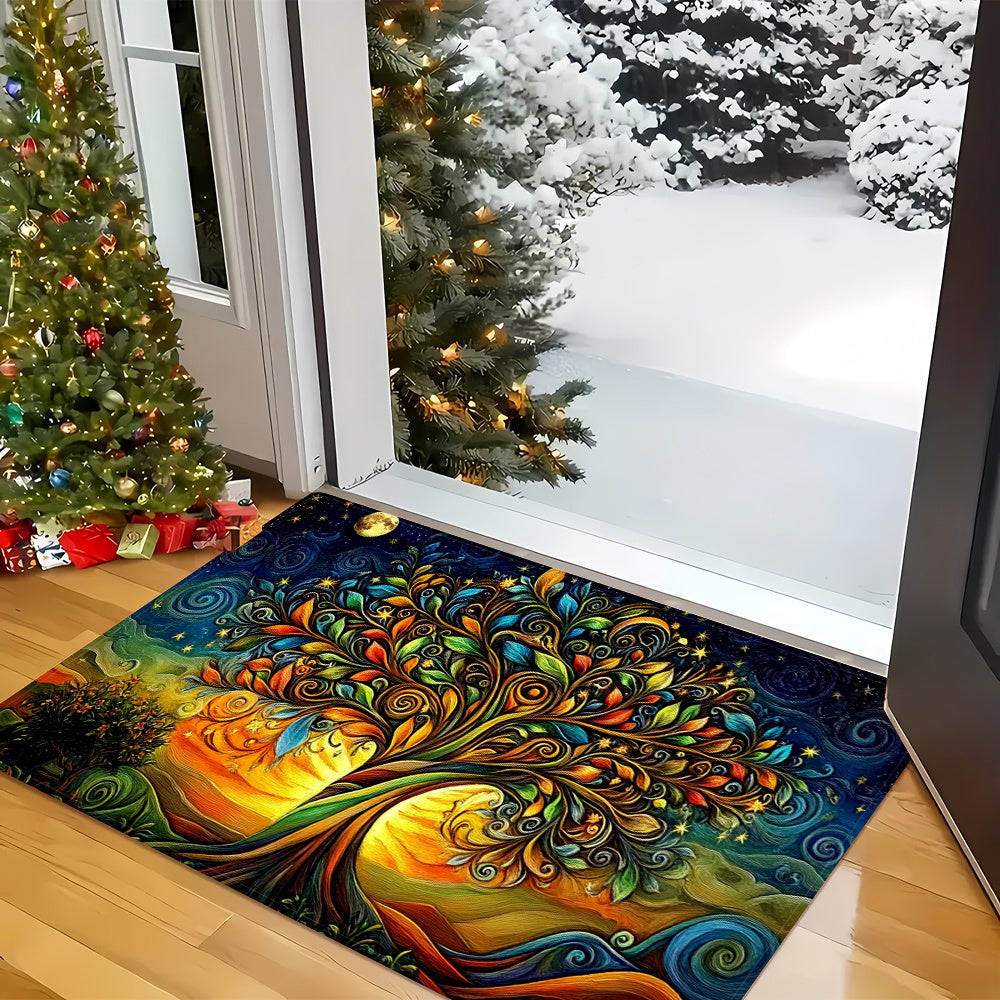 Lightweight Polyester Runner Mat with Vibrant Abstract Tree Design for Kitchen and Living Room